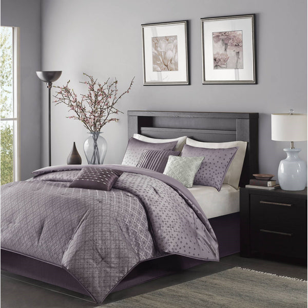 JLA Home Madison Park - 7 Piece Jaquard Comforter Set - Madison Park Biloxi Ombre Polyester Jacquard with Shimmering Texture, 7-piece luxury bedding ensemble for modern glam bedrooms MP10-921