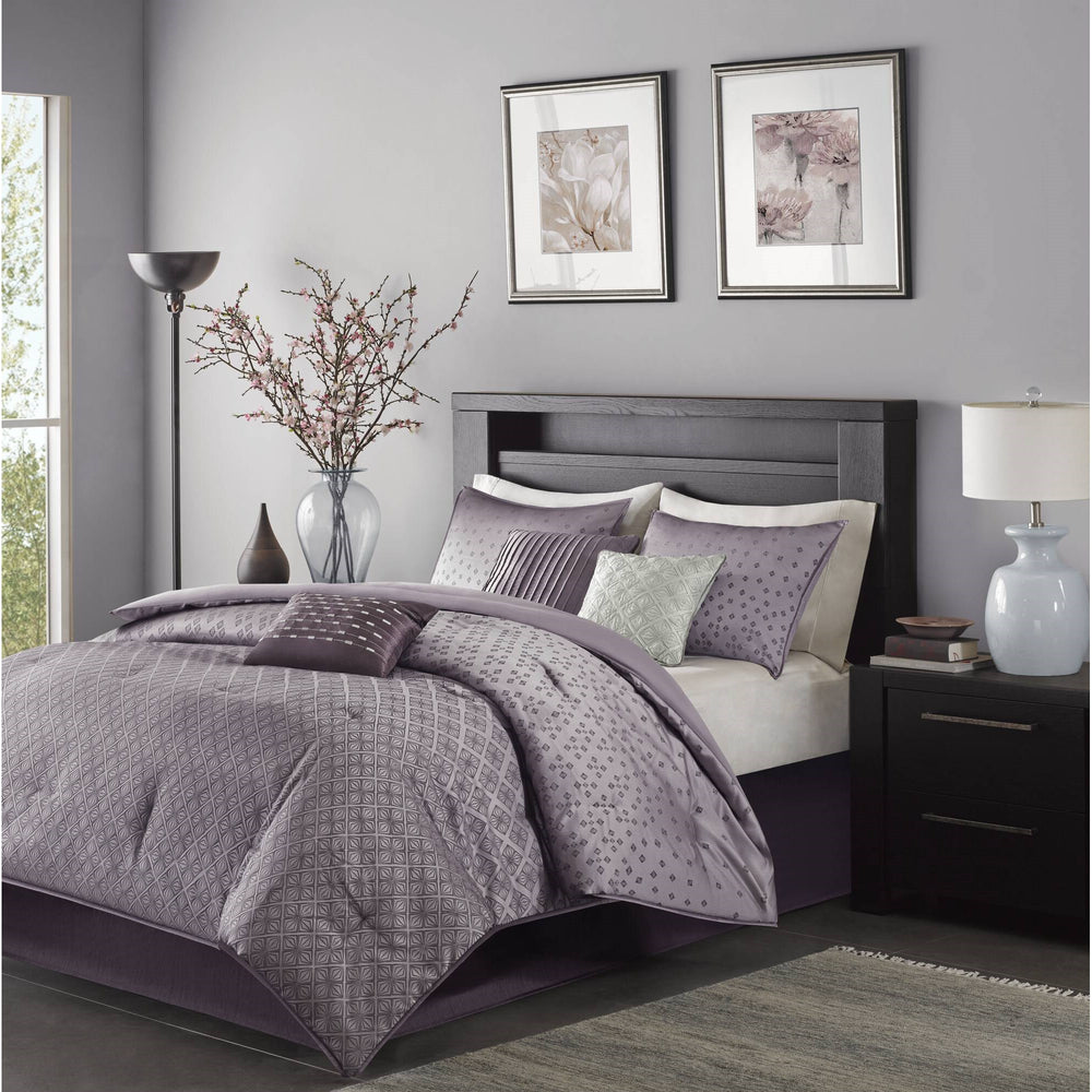 JLA Home Madison Park - 7 Piece Jaquard Comforter Set Biloxi — Modern Ombre Jacquard with Sequin-Like Sheen & Embroidered Pillows 90 L x 90 W x 1.5H MP10-919