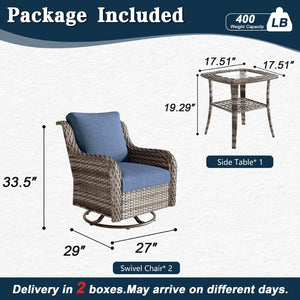 English Elm Jb Outdoor Swivel Rocker Chair Set with Pe Rattan Weave and Tempered Glass Side Table W5382S00010