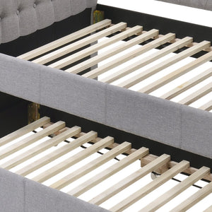 English Elm Justice Smoke Gray Chesterfield Daybed w/Trundle Twin, Button-Tufted Upholstered Frame, Nailhead Trim B2726S00324