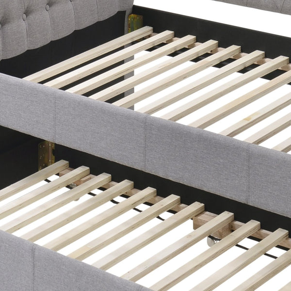 English Elm Justice Smoke Gray Chesterfield Daybed w/Trundle Twin, Button-Tufted Upholstered Frame, Nailhead Trim B2726S00324