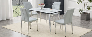 English Elm Table and Chair Set Marble Glass Top with Gray Pu Seating for Modern Dining W1151S04647