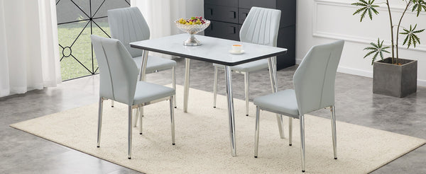 English Elm Table and Chair Set Marble Glass Top with Gray Pu Seating for Modern Dining W1151S04647