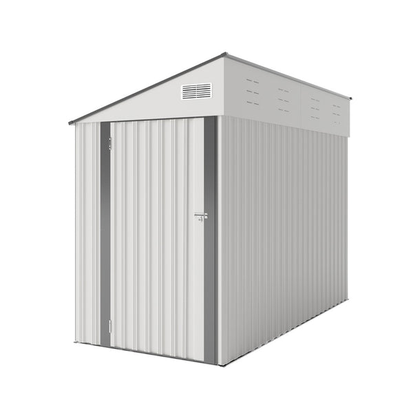 English Elm Campcraft Metal Storage Shed with Sloped Roof Ventilation and Weather Resistant Steel Panels White W1598P283838