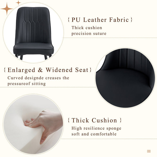 English Elm Table & 8 Black Pu Chairs Set - Modern 67" Mdf Dining Table With Stylish Design & Easy Care Finish W1151S04167-GIGA