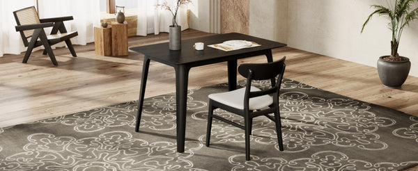 English Elm [video] Mid-century Modern Dining Table Rubberwood Splayed Legs Faux Grain Top Seats Four N759P222557B