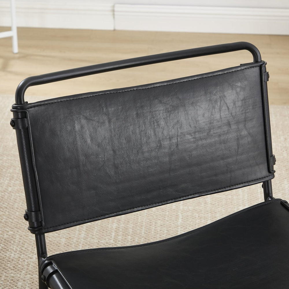 English Elm Retro PU Leather Leisure Chair Set of 2 – Modern Medieval Black Armless Accent Chairs with Metal Legs, Breathable Faux Leather Comfort W3112P254908