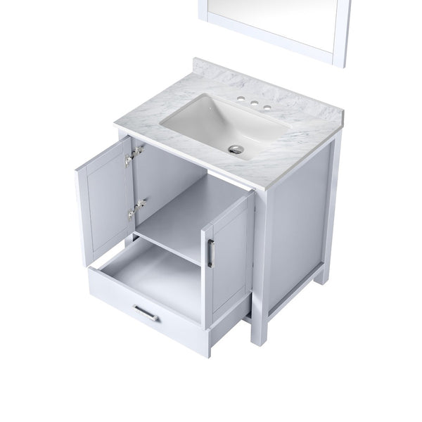 English Elm White Bath Vanity Set With Carrara Marble Top & Mirror – Elegant Design, Soft-Close Storage Solutions B2731S00671-GIGA
