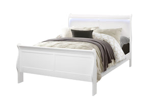 English Elm CHARLSTON Solid Wood Full Sleigh Bed with LED Headboard, Transitional Panel Design, Durable Finish White 78.13 L x 7.88 W x 4.88 H B201S00006