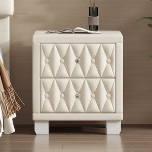 English Elm Elegant Velvet Upholstered Nightstand with Crystal Knobs Tufted Glam Bedside Storage Beige N733P210398A