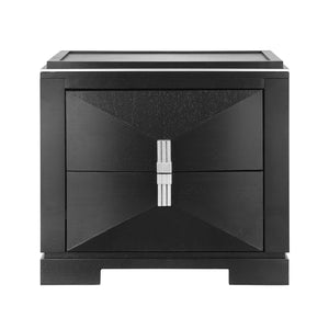 English Elm Mid-century Modern Nightstand with Diamond Geometric Drawers and Heavy Duty Wood Base Black N761P324094B