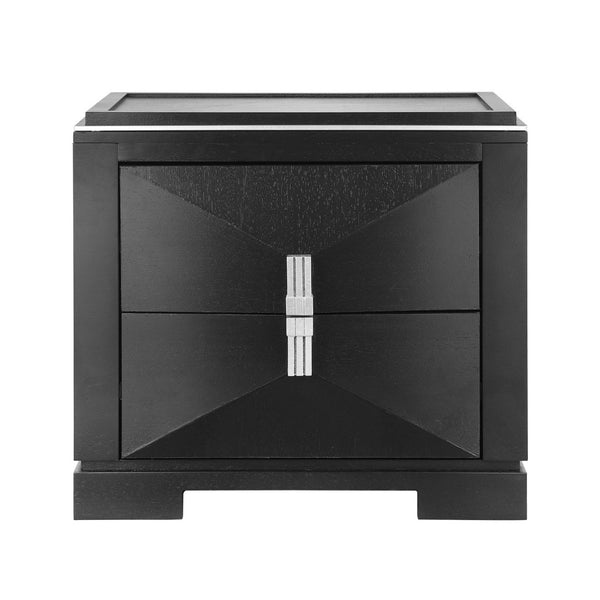 English Elm Mid-century Modern Nightstand with Diamond Geometric Drawers and Heavy Duty Wood Base Black N761P324094B