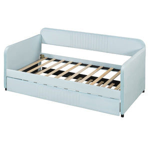 English Elm Upholstered Velvet Twin Daybed with Pull Out Trundle Sofa for Guest or Kids Room LP100127AAC