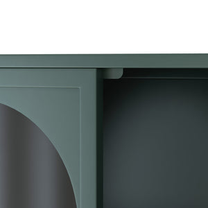 English Elm 47.25" Four-door Glass Wall Cabinet Storage - Dark Green Iron & Tempered Glass, Space-Saving Rustic Chic W757P250949