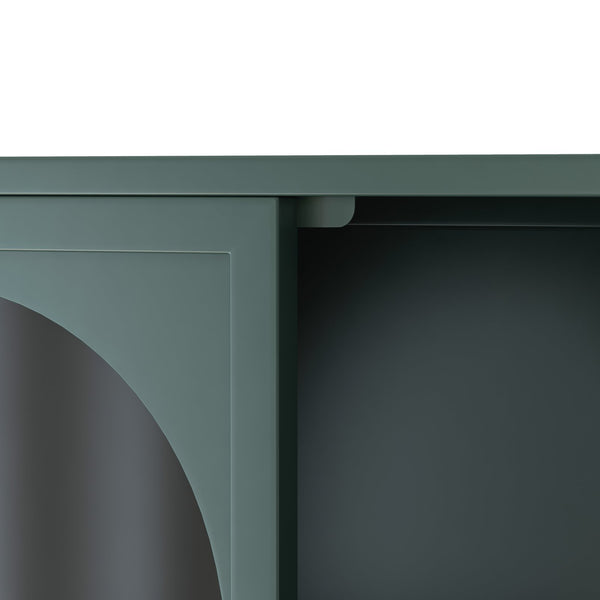 English Elm 47.25" Four-door Glass Wall Cabinet Storage - Dark Green Iron & Tempered Glass, Space-Saving Rustic Chic W757P250949