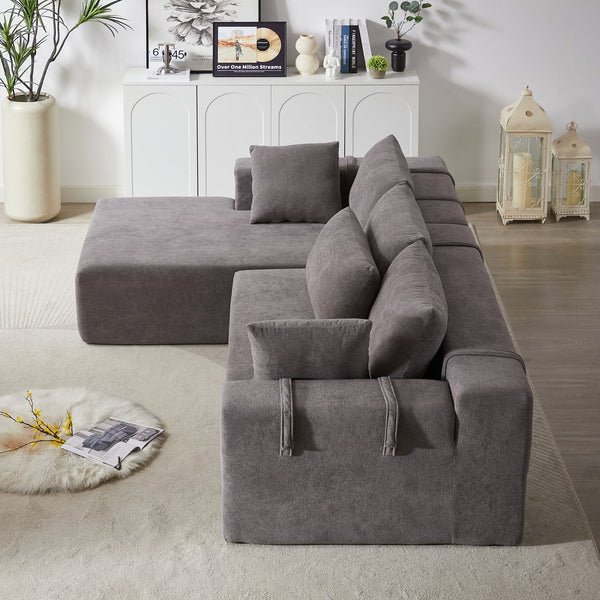 English Elm Modern Chenille Upholstered Sectional Sofa Set - 108" L Shaped Couch With 6 Pillows For Living Room W834S00400