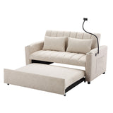 English Elm 55.9" Convertible Sofa Bed Loveseat Sofa With Three Usb Ports, Two Side Pockets, Two Cup Holders and 360°Swivel Phone Holder For Living Room, Beige