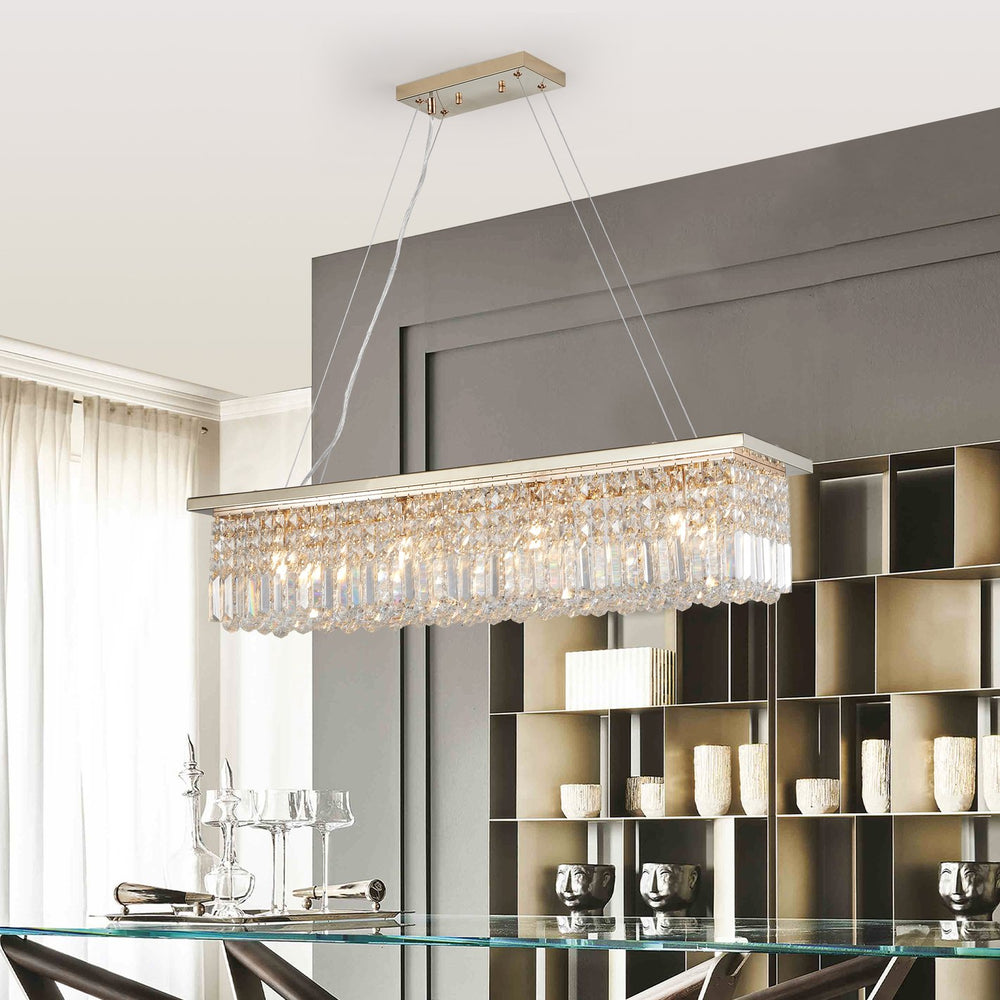 English Elm Modern Crystal Chandelier Rectangular 8-Light Raindrop Pendant for Kitchen Island Dining Room Gold W2312P368689