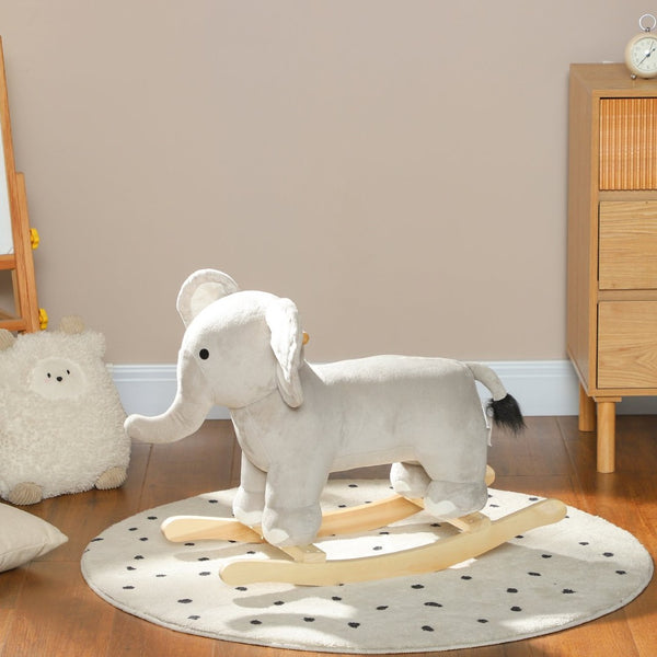 English Elm Qaba Plush Elephant Toddler Rocker with Grip Handles and Built-in Realistic Animal Sounds W2225P249747