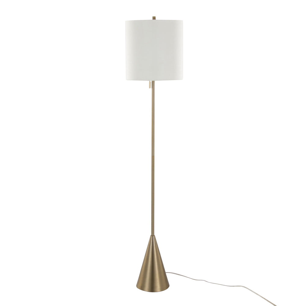 English Elm Cone 64" Contemporary Metal Floor Lamp Gold with White Linen Drum Shade, Slim Cone Base, Pull Chain B202P224209