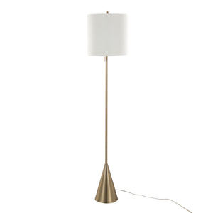 English Elm Cone 64" Contemporary Metal Floor Lamp Gold with White Linen Drum Shade, Slim Cone Base, Pull Chain B202P224209