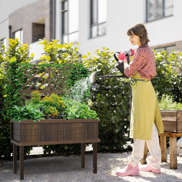 English Elm Outsunny Raised Garden Bed With Trellis - Perfect For Climbing Plants, Veggies & Small Spaces! W2225P174445-GIGA