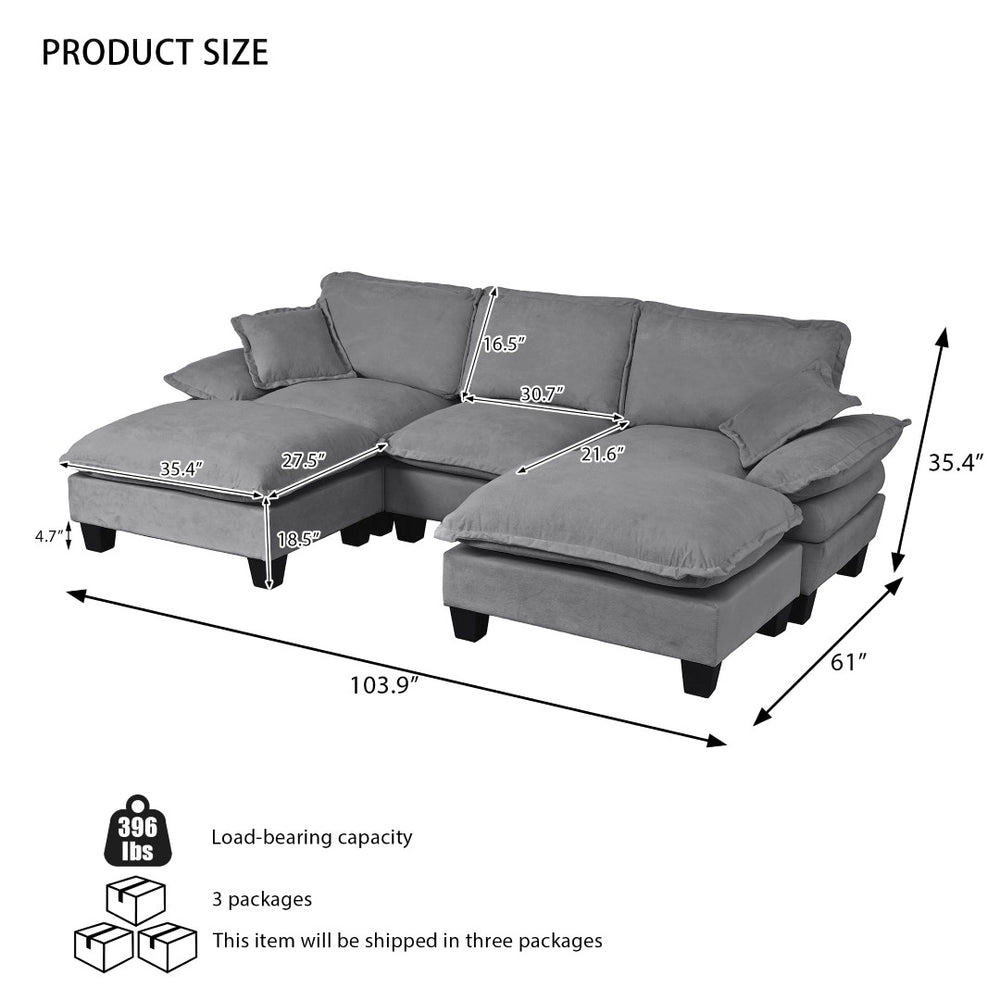English Elm Modular Chenille Cloud Sectional with Sculptural Curved Arms and Movable Ottoman Grey W3163S00122