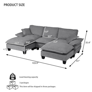 English Elm Modular Chenille Cloud Sectional with Sculptural Curved Arms and Movable Ottoman Grey W3163S00122