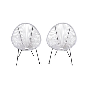 English Elm Set of 2 Egg-Shaped Lounge Chairs — Acapulco-Papasan Style, Powder-Coated Steel, Weather-Resistant, Stackable B120P361546