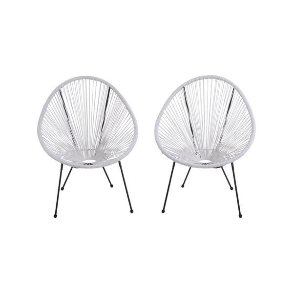 English Elm Set of 2 Egg-Shaped Lounge Chairs — Acapulco-Papasan Style, Powder-Coated Steel, Weather-Resistant, Stackable B120P361546
