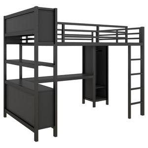 English Elm Metal Loft Bed With Integrated Desk, Wardrobe & Storage Cubes - Space-Saving Solution For All Ages W1580S00068