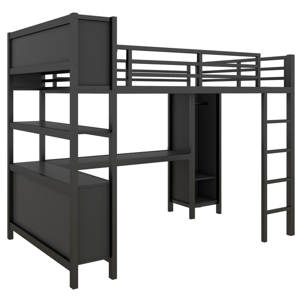 English Elm Metal Loft Bed With Integrated Desk, Wardrobe & Storage Cubes - Space-Saving Solution For All Ages W1580S00068