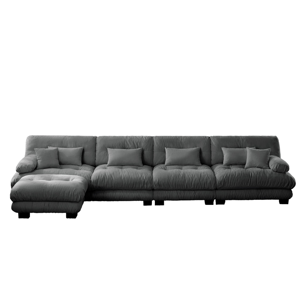 English Elm Free Modular Sectional Sofa - L Shaped Comfy Cloud Couch With Convertible Ottoman In Gray W714S01040