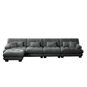 English Elm Free Modular Sectional Sofa - L Shaped Comfy Cloud Couch With Convertible Ottoman In Gray W714S01040