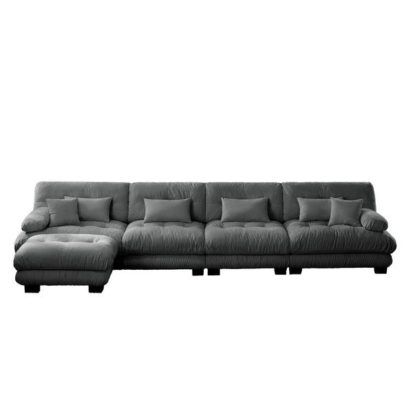 English Elm Free Modular Sectional Sofa - L Shaped Comfy Cloud Couch With Convertible Ottoman In Gray W714S01040