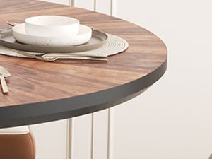 English Elm 47.2"-63" Extendable Round Dining Table Solid Wood Parquet Top Seats Six Walnut W3587S00002