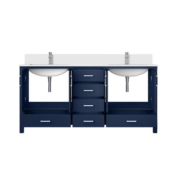 English Elm Navy Blue Double Bath Vanity 72" Wide With White Quartz Top, Faucet Set & Ample Storage Solutions B2731P259115