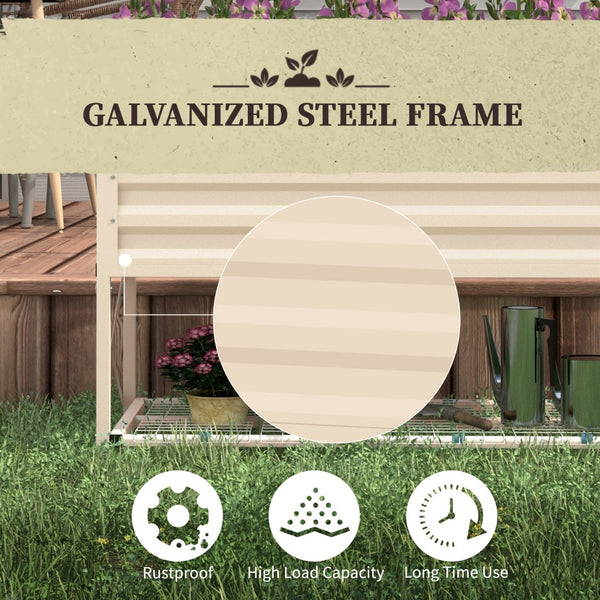 English Elm Outsunny Elevated Garden Bed With Galvanized Steel Frame, Storage Shelf & Easy-Access Planter Box W2225P200468-GIGA