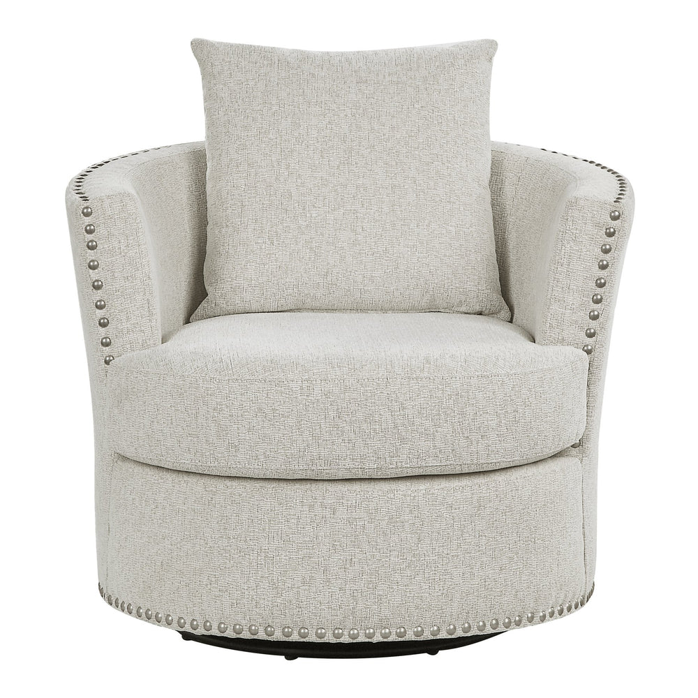 English Elm Living Room Chair Morelia Swivel Chenille with Nailhead Trim, Loose Back Cushions & Solid Wood Base Beige 34.75 L x 33 W x 29 H B011P321290