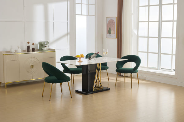 English Elm 061-Set Of 1 Plush Teddy Fabric Dining Chair With Ergonomic Backrest And Gold Legs For Modern Spaces W527P255488