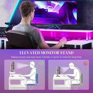 English Elm Homcom 61 Inch Gaming Desk with Led Strip Power Outlets Shelves Monitor Stand W2225P217259