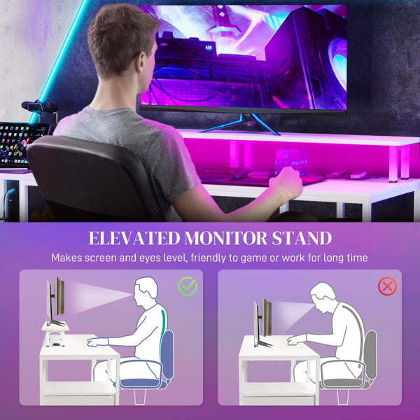 English Elm Homcom 61 Inch Gaming Desk with Led Strip Power Outlets Shelves Monitor Stand W2225P217259