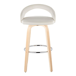 English Elm Fixed-height Swivel Barstools Walnut Bentwood Legs White Velvet Seat Set of 2 B202S01917