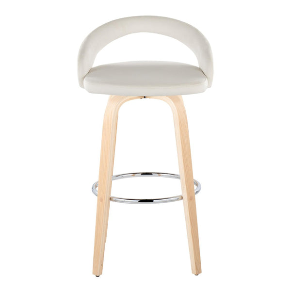 English Elm Fixed-height Swivel Barstools Walnut Bentwood Legs White Velvet Seat Set of 2 B202S01917