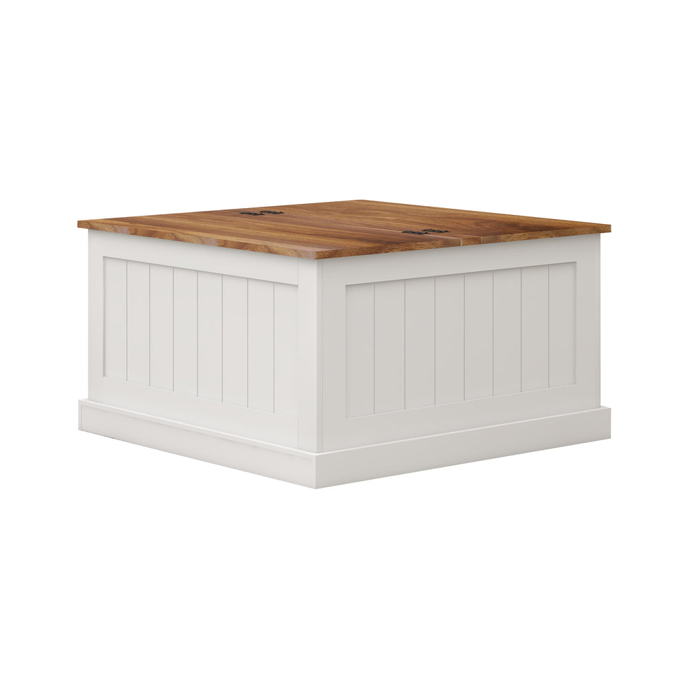 English Elm 31.5" Farmhouse Coffee Table with Hinged Lift Top, Rustic Square Wood Center Table w/Hidden Storage White W282P160415