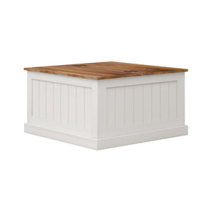 English Elm 31.5" Farmhouse Coffee Table with Hinged Lift Top, Rustic Square Wood Center Table w/Hidden Storage White W282P160415