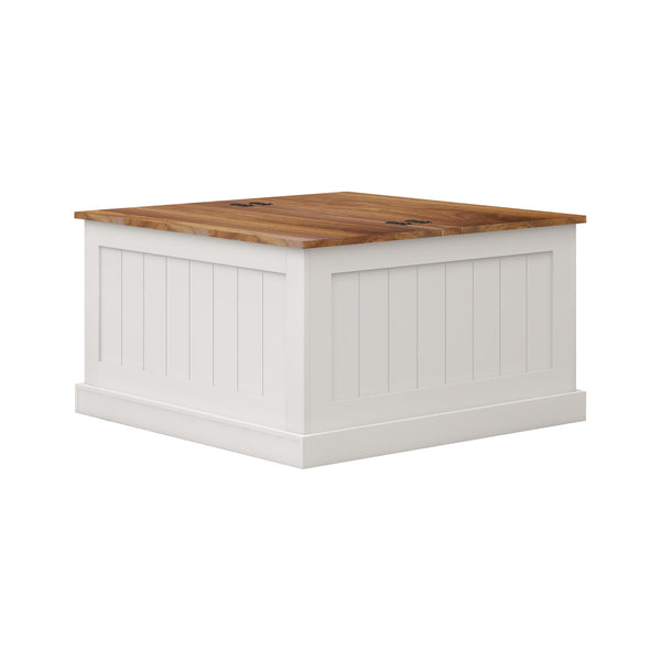 English Elm 31.5" Farmhouse Coffee Table with Hinged Lift Top, Rustic Square Wood Center Table w/Hidden Storage White W282P160415