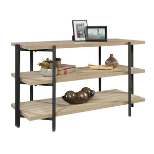English Elm Console, Brown finish 43.7" Engineered Wood Table with 1" Thick Shelves, Powder-Coat Metal Frame, No-Tool Assembly B356P367934