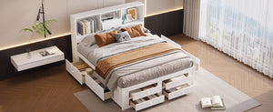 English Elm King Solid Wood Platform Bed with 8 Drawers and Storage Headboard, Durable MDF Frame, 500lb Capacity White GX000454AAK