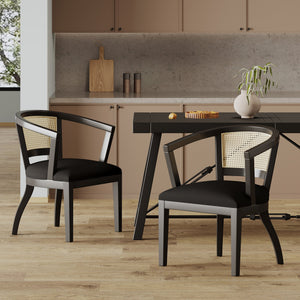 English Elm Christopher Knight Home® - Dining Armchair Set Of 2 - Luxury Black Velvet Upholstered Chairs With Cane Web Backrest Design N771P290371H